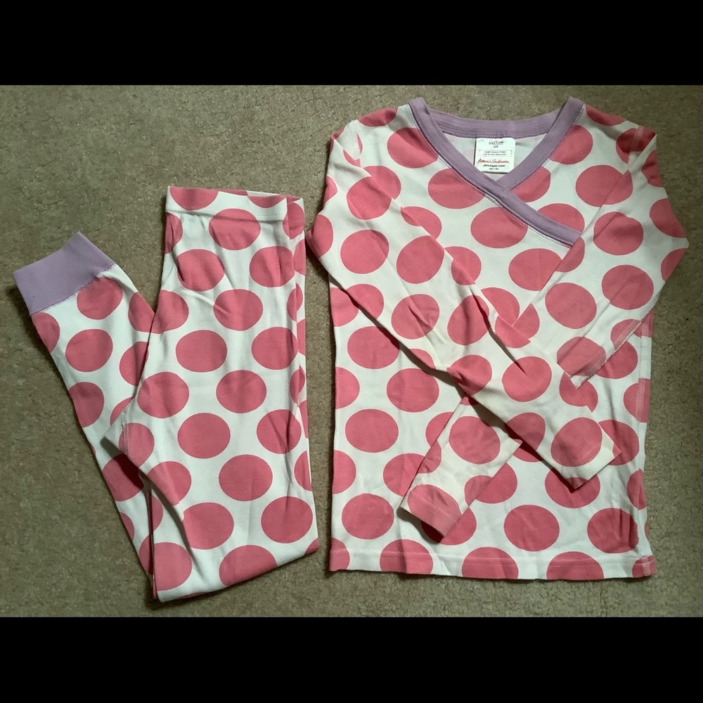 Hannah Andersson Pink Polkadot pajamas size 8 (130) EUC